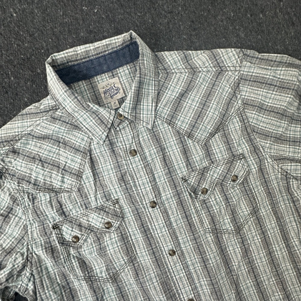 Moon Shine Spirit Western Shirt Men M Gray Plaid Long Sleeve Pearl Snap Yoke